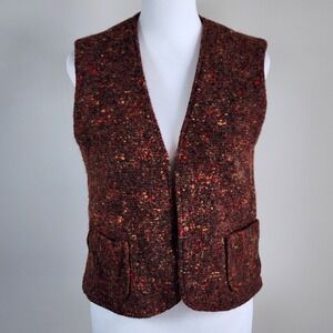 Irving Samuel Tweed Vest Womens 6 Brown Wool Textured Knit Pockets VTG Hipster